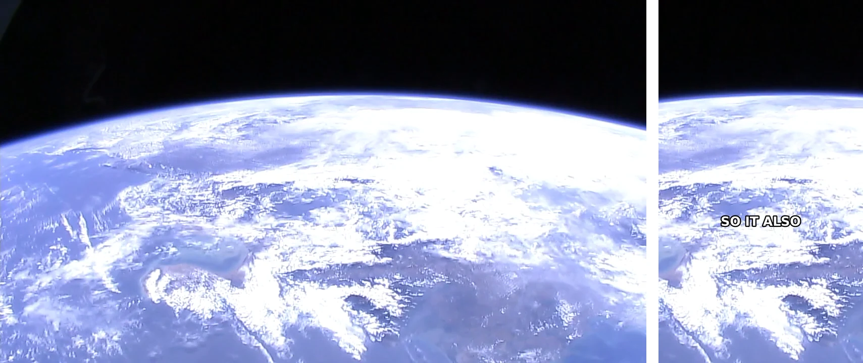 The same moment before and after: a 1280x720 landscape frame of Earth from the ISS, and the 9:16 Reel frame cut from its centre with the caption SO IT ALSO